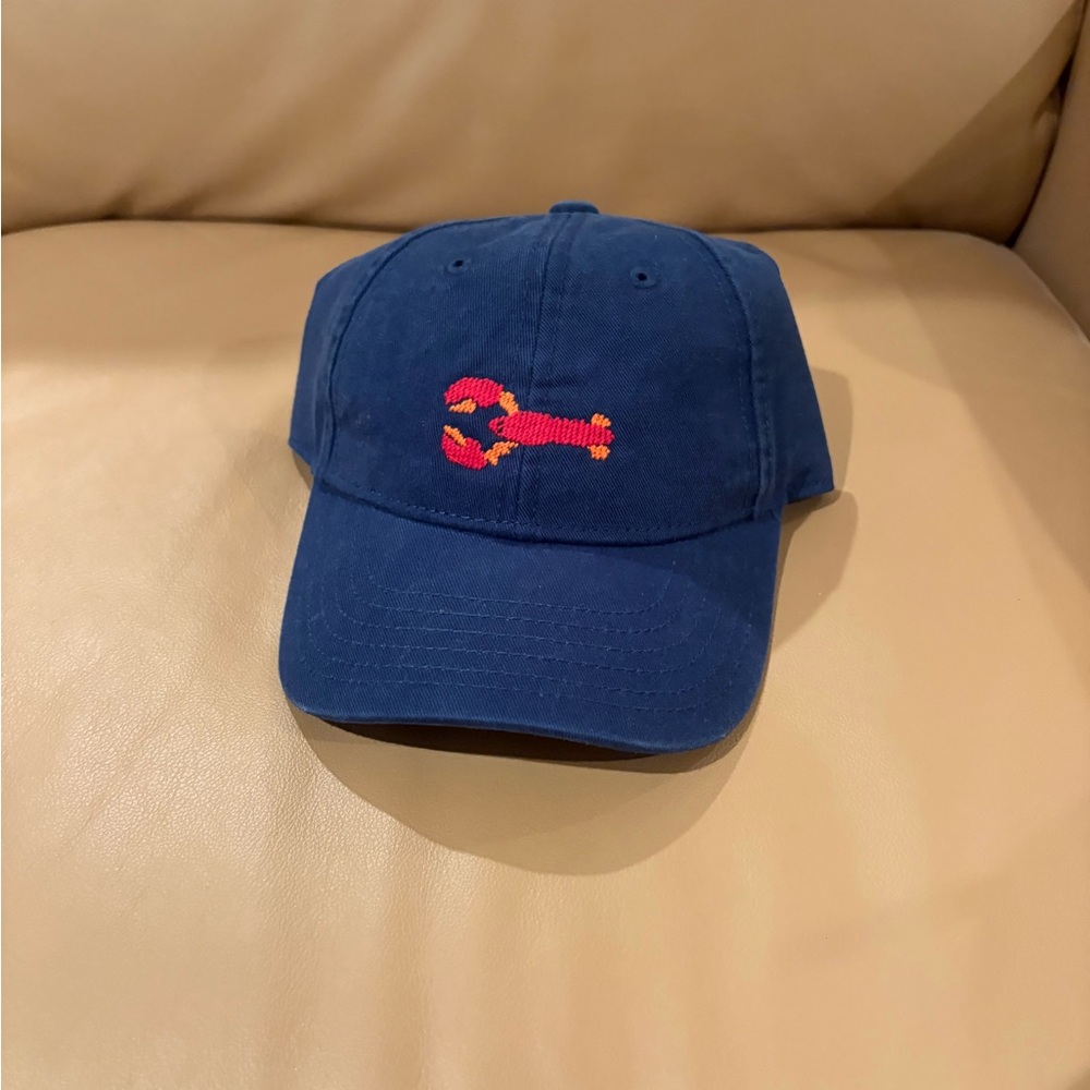 Navy and Red Baseball Hat with Embroidered Lobster and Nantucket